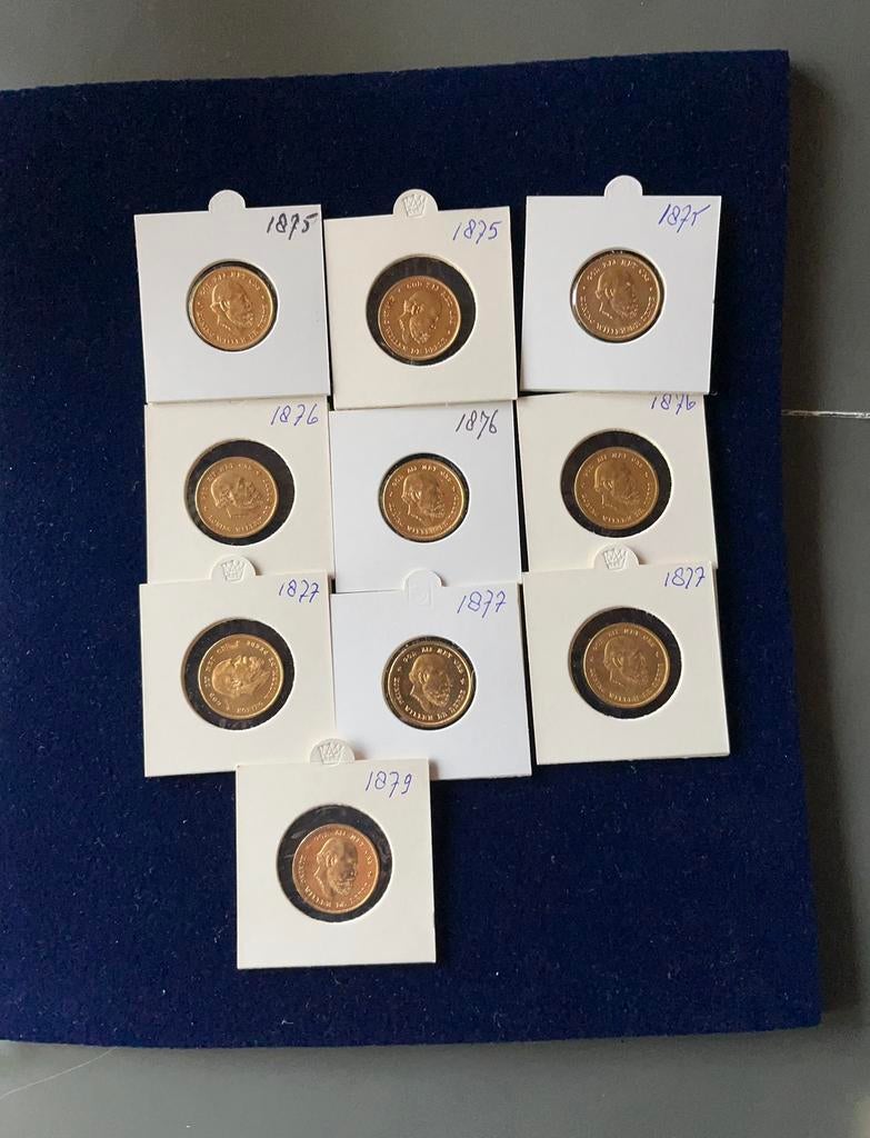 Gouden tientjes Willem 3, Postzegels en Munten, Munten | Nederland, Koning Willem III, Setje, Goud, Overige waardes
