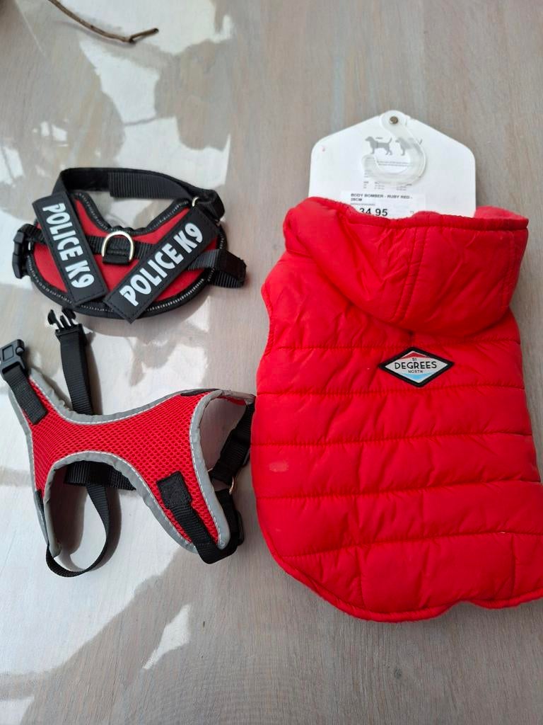 Winterjasje voor kleine hond 28cm en harnasjes, Ophalen
