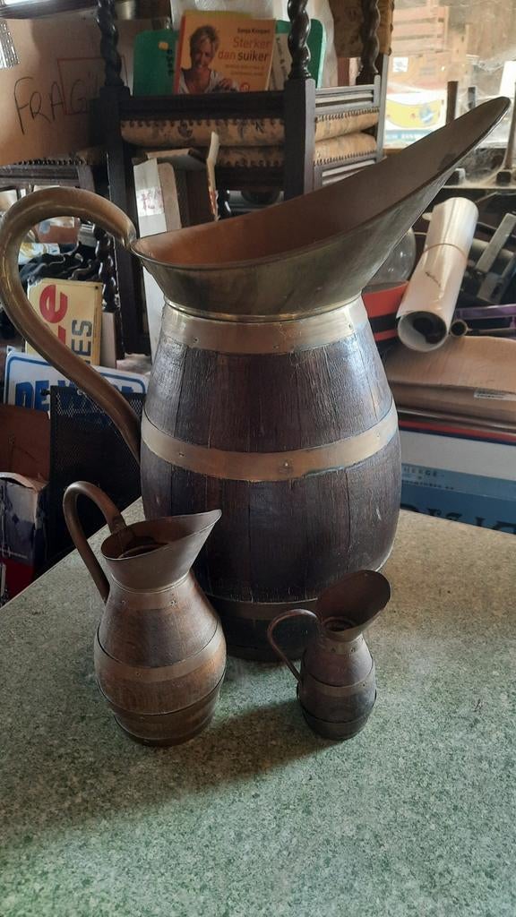 Kannen in hout en koper . Vintage . Paraplubak ., Ophalen of Verzenden