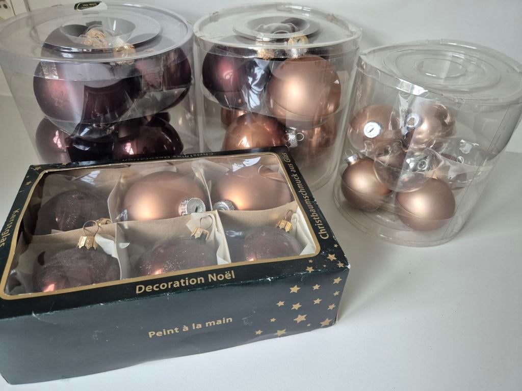 Glazen kerstballen champagne en chocolade bruin mat glanzend, Ophalen of Verzenden