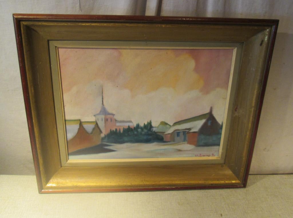 Œuvre magnifiquement peinte « Église et village » - Boon, Enlèvement ou Envoi