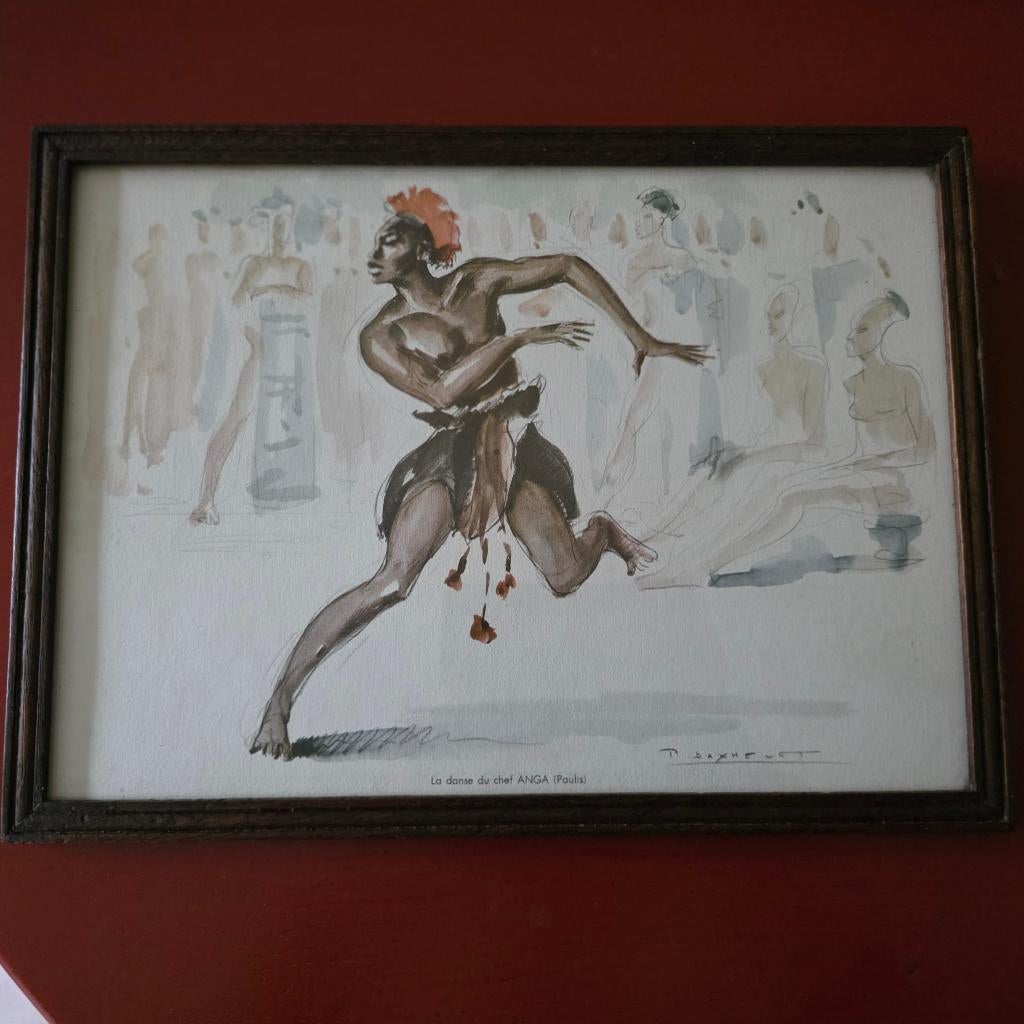 AQUAREL / TEKENING LA DANCE DU CHEF ANGA, Ophalen of Verzenden