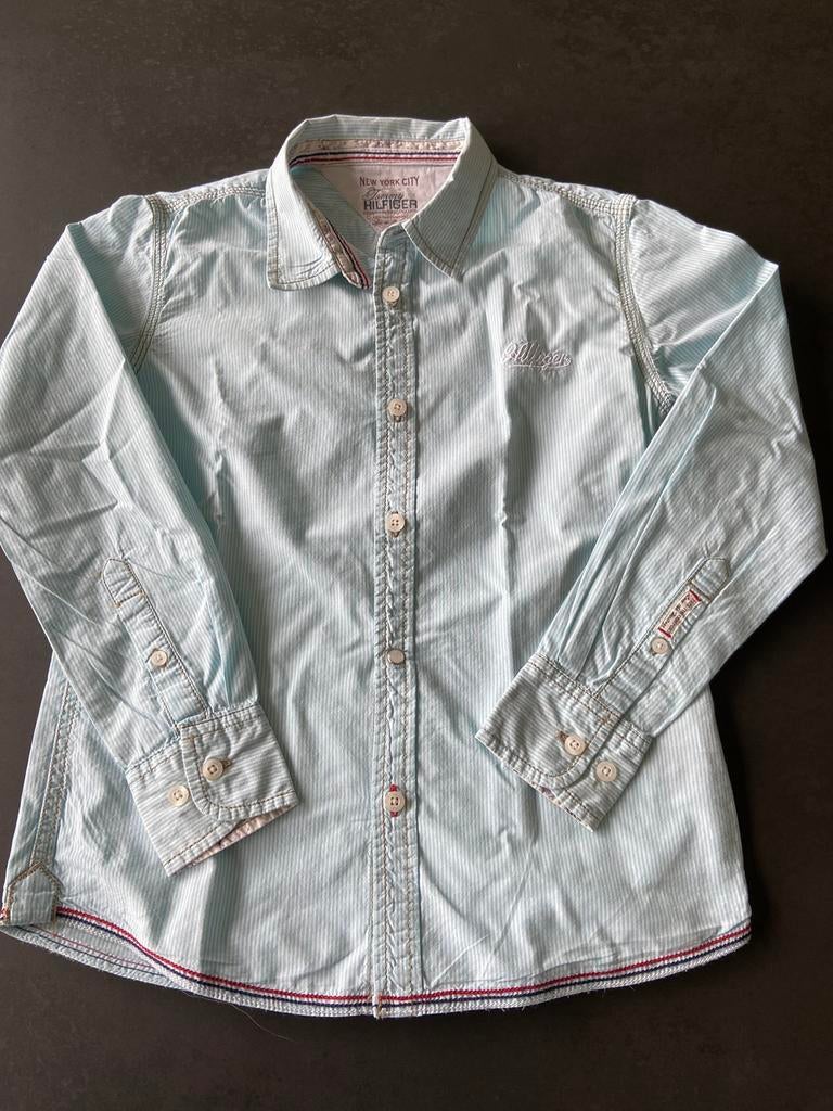 Tommy Hilfiger lichtblauw gestreept hemd maat 10 jaar., Overhemd of Blouse, Ophalen of Verzenden, Jongen, Tommy Hilfiger