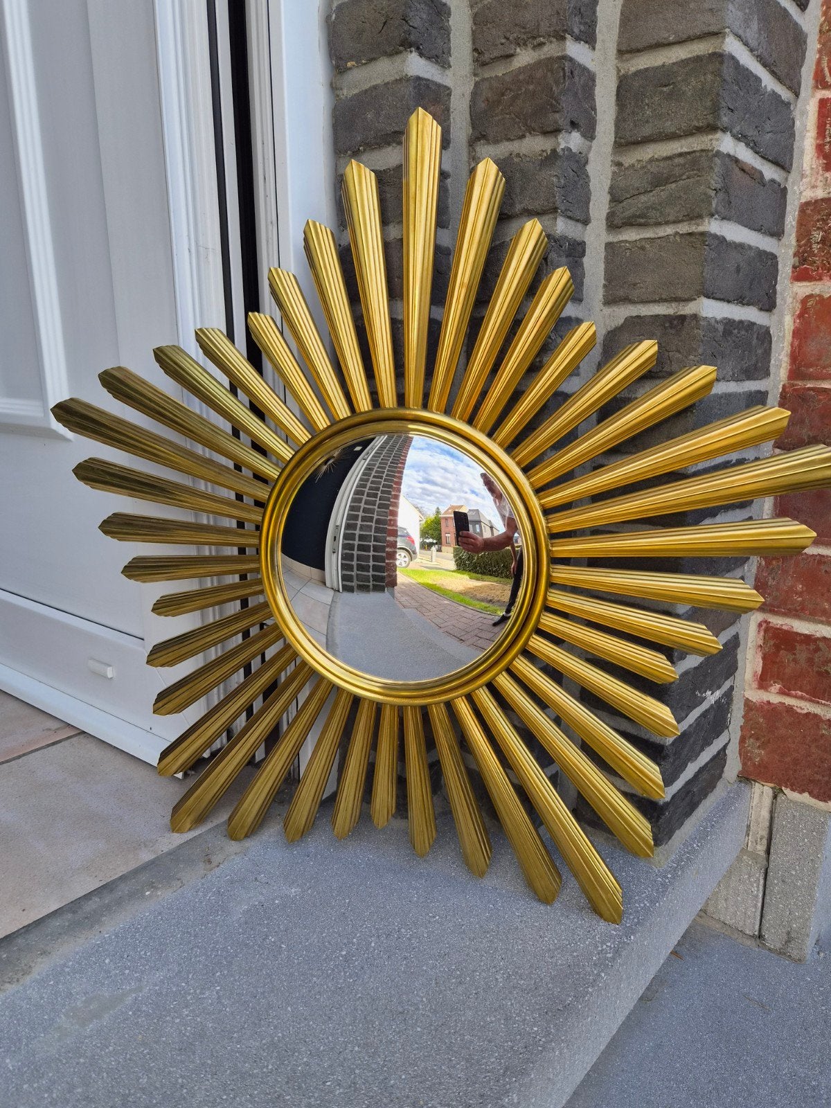 Grand miroir solaire en laiton 62 cm, Maison & Meubles, Enlèvement ou Envoi, Moins de 100 cm, Comme neuf, 50 à 75 cm