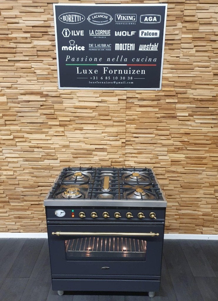🔥Boretti Fornuis 80cm antraciet + messing elektrische oven, Electroménager, Gaz, Classe énergétique A ou plus économe, Comme neuf