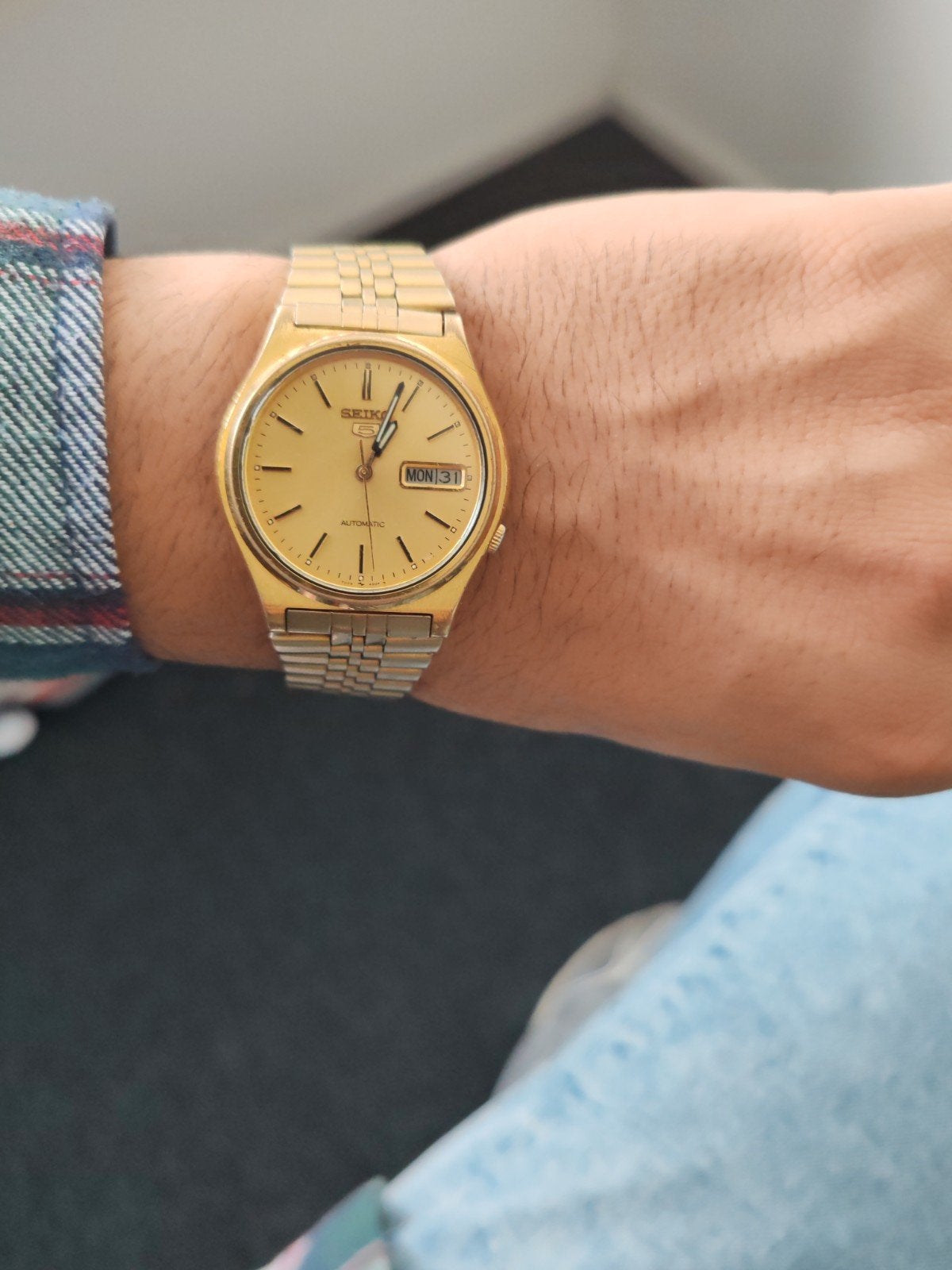 seiko 5 hij werkt super hard op 36 jaar, Ophalen, Goud, Goud, Seiko