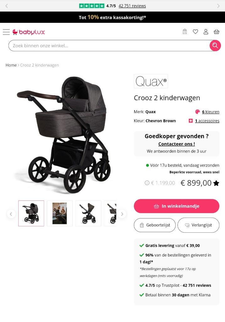 Kinderwagen, Zo goed als nieuw, Verstelbare duwstang, Ophalen, Kinderwagen
