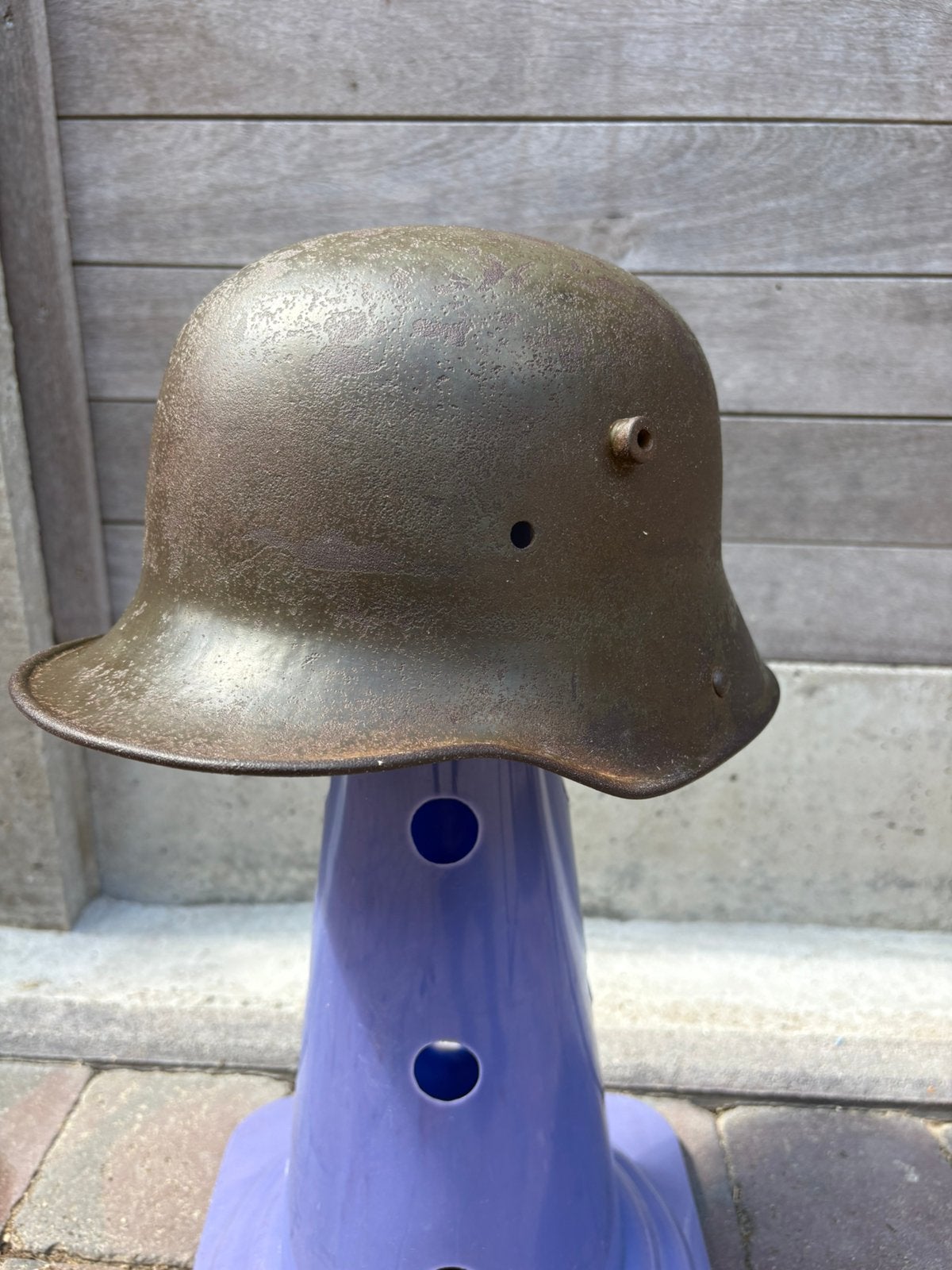 Duitse helm WO1met originele verf, Verzamelen, Ophalen of Verzenden, Landmacht, Helm of Baret
