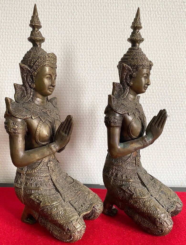 Paire d'anciens Gardes du Temple de Bouddha en bronze, Antiquités & Art, Enlèvement ou Envoi