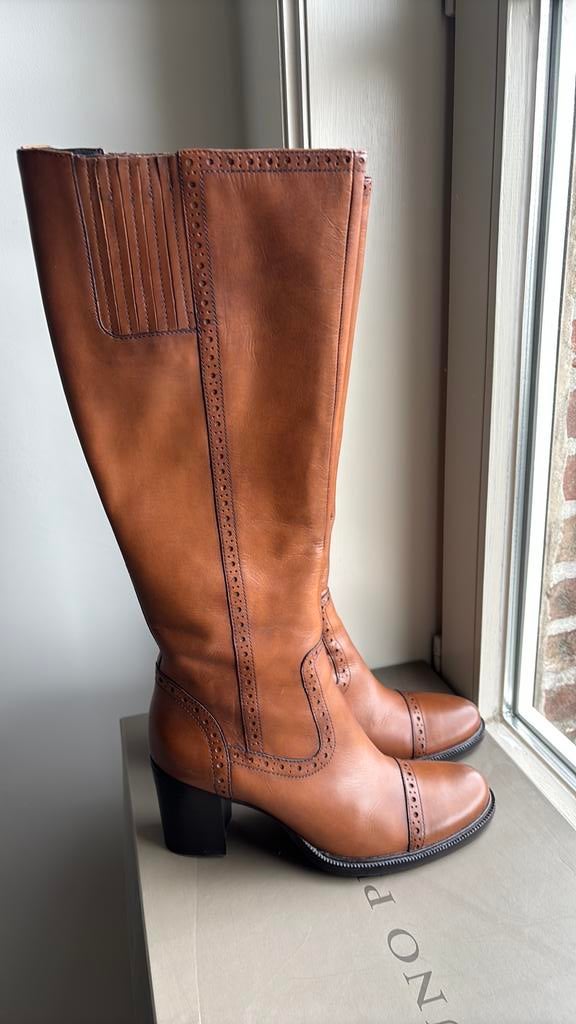 Lederen laarzen cognac, Kleding | Dames, Hoge laarzen, Bruin, Ophalen of Verzenden, Zo goed als nieuw
