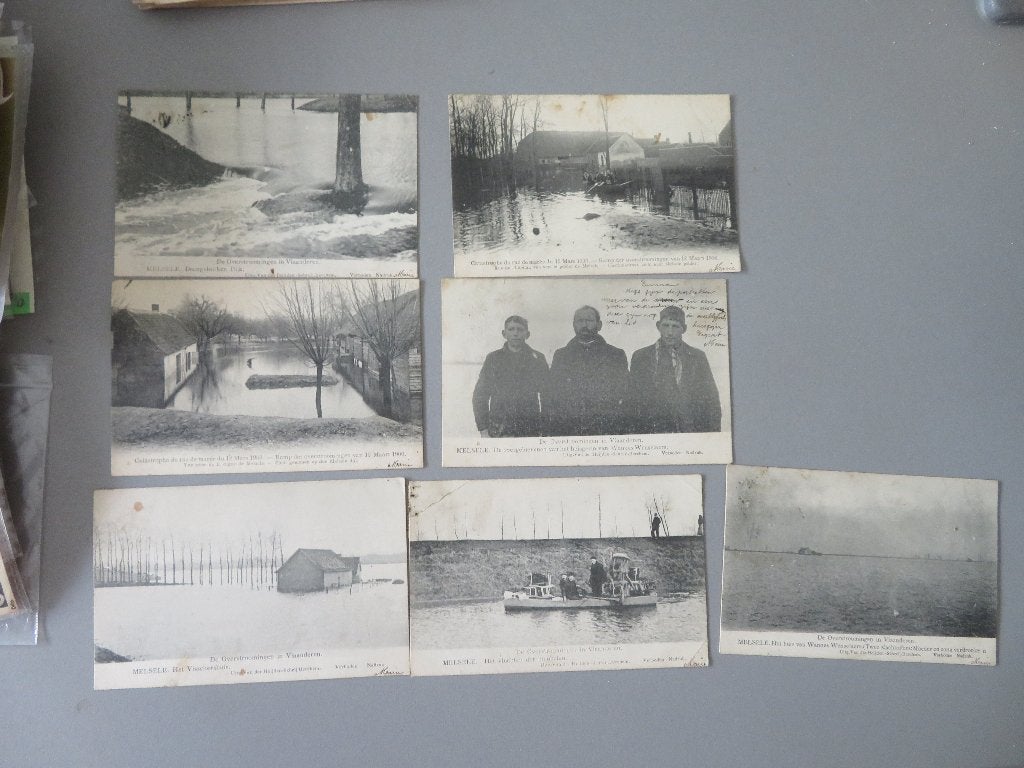 7 PK overstromingen 1906 Melsele Fam. Wannes Wenselaers, Verzamelen, Ophalen of Verzenden, Voor 1920, Gelopen, Oost-Vlaanderen