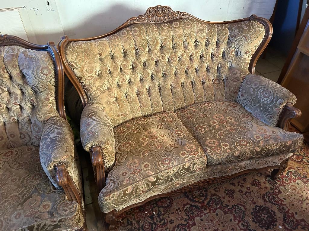 Louis Quinze salon met gesculpteerd frame in beuk, Maison & Meubles, Fauteuils, Bois, Tissus, Enlèvement