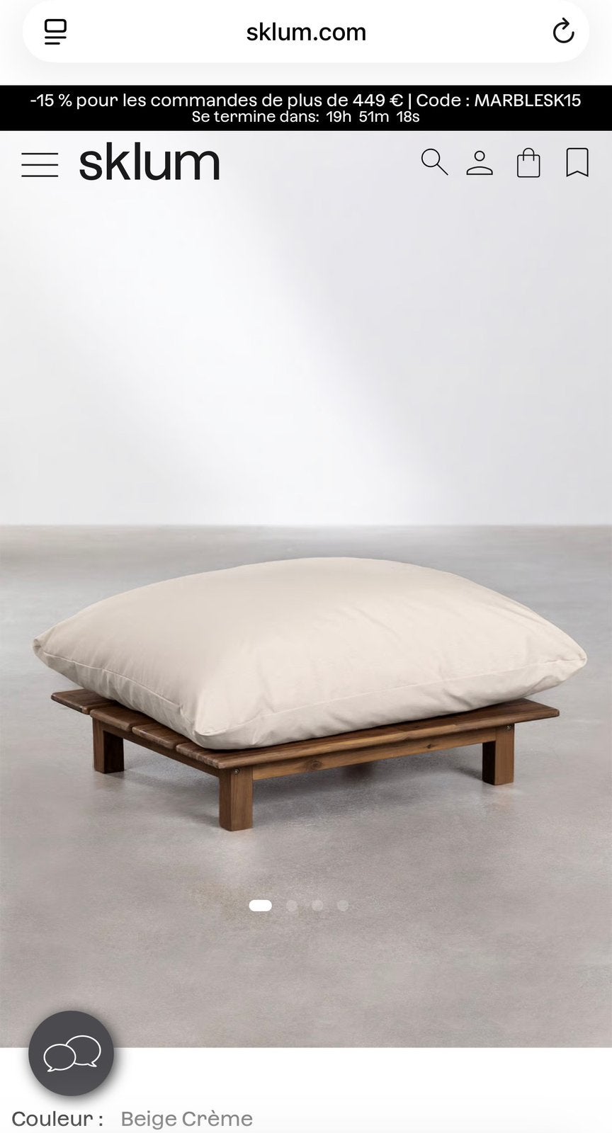 Pouf extérieur SKLUM Brina en acacia – neuf, encore emballé, Enlèvement, Neuf