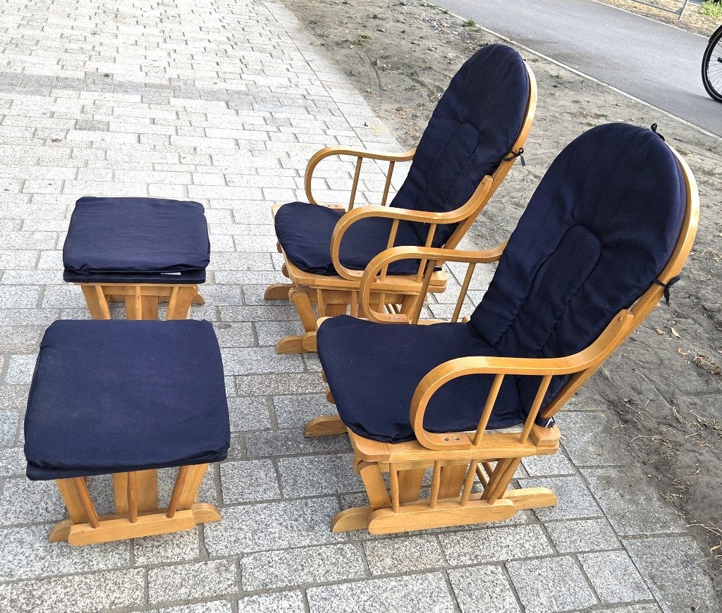 Mooie Relax fauteuil, Schommelstoel + schommelvoetbank, Ophalen, Gebruikt, Hout