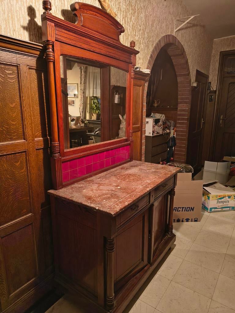 Antieke Commode kast met marmeren blad en spiegel, Enlèvement