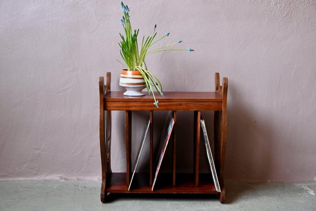 Meuble à vinyles vintage rétro sellette d'appoint, 25 à 50 cm, Vintage, Enlèvement, Utilisé