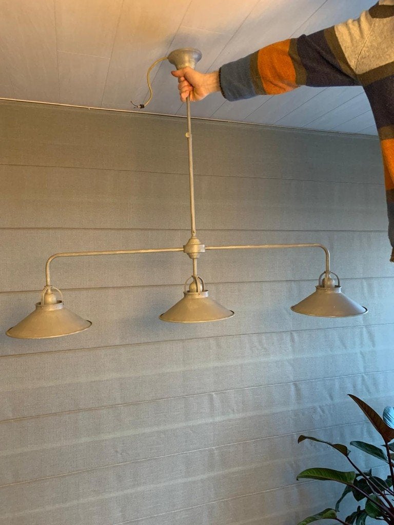 Vintage industriële hanglamp – 3 lichtpunten – metalen lamp, Enlèvement, Utilisé, Retro, E27 (grand)