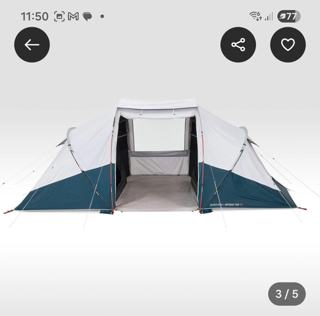 Decathlon tent met 2 slaapkamers telkens voor 2 personen, Caravanes & Camping, Tentes, Enlèvement