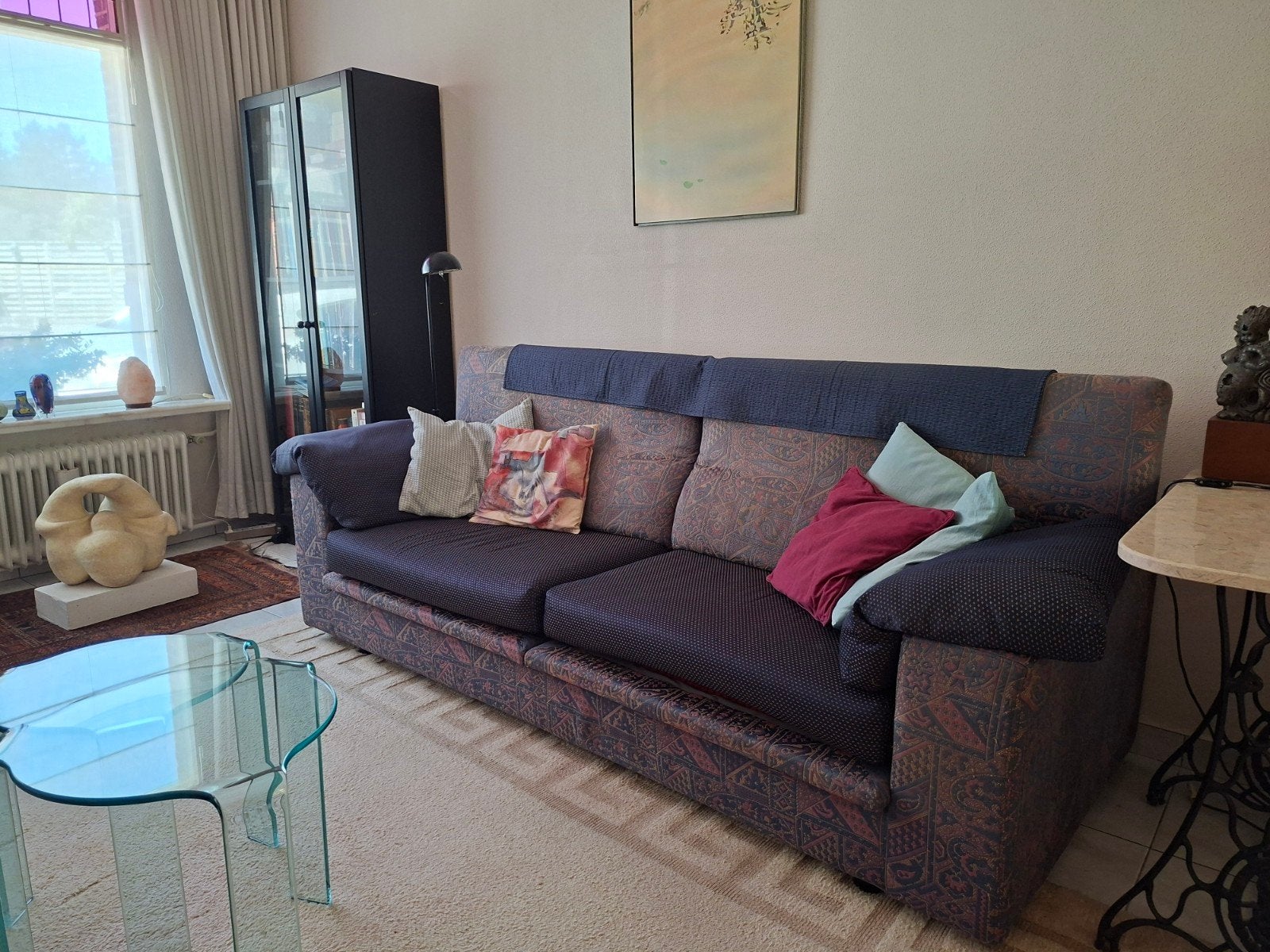 Gratis: blauwe stoffen zetel, Huis en Inrichting, Ophalen, Gebruikt, 75 tot 100 cm, Stof