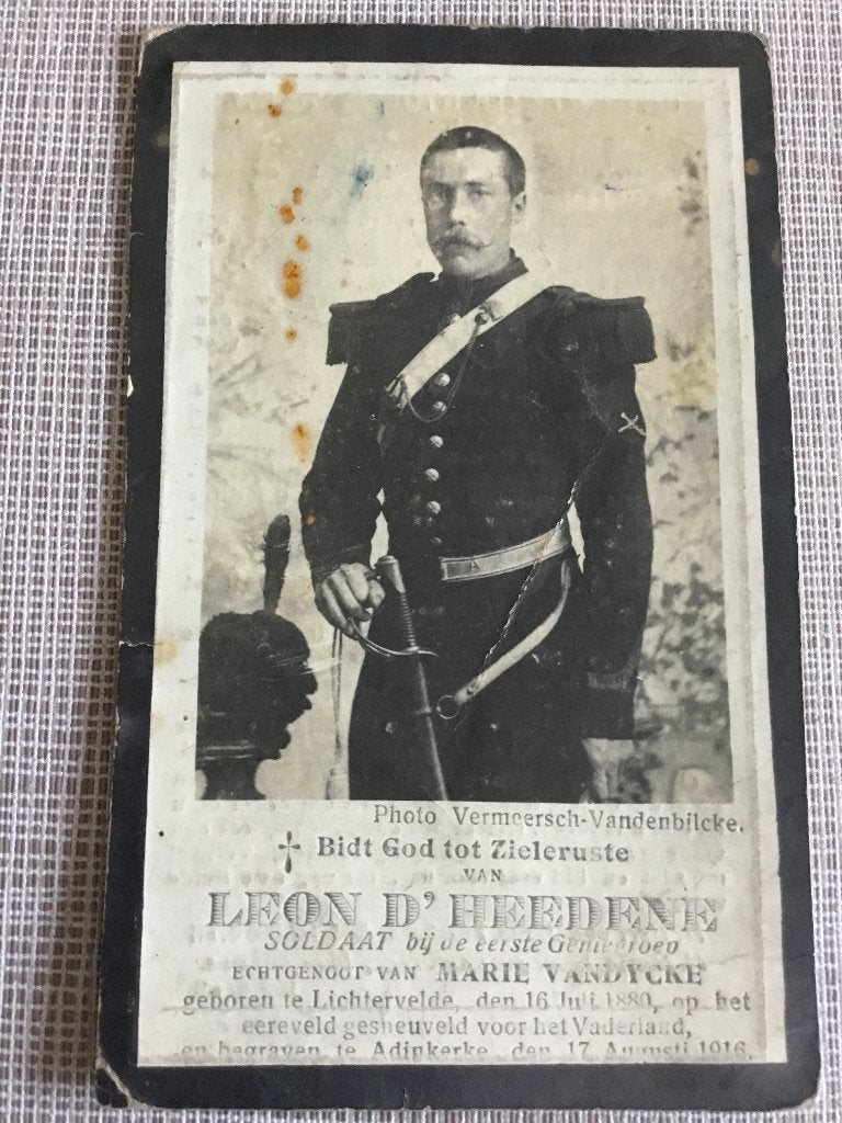 Soldaat D’Heedene Lichtervelde Gesneuveld 1916, Verzamelen, Verzenden, Bidprentje
