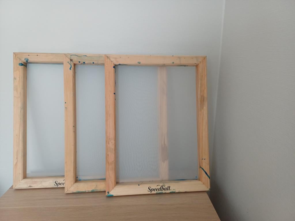 2 Speedball houten zeefdrukramen, Hobby en Vrije tijd, Knutselen, Gebruikt, Knutselmateriaal, Herbruikbaar, Hout, Beige, Overige thema's