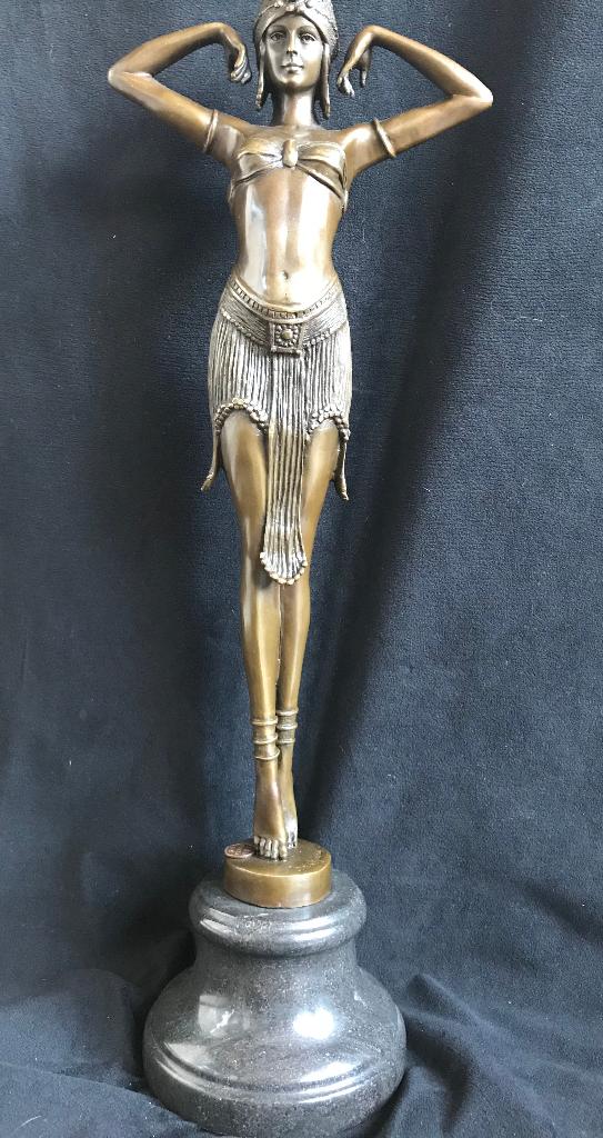 Bronzen dansende dame D.H Chiparus 50 cm! groot zuiver brons, Ophalen of Verzenden, Brons, Beeld