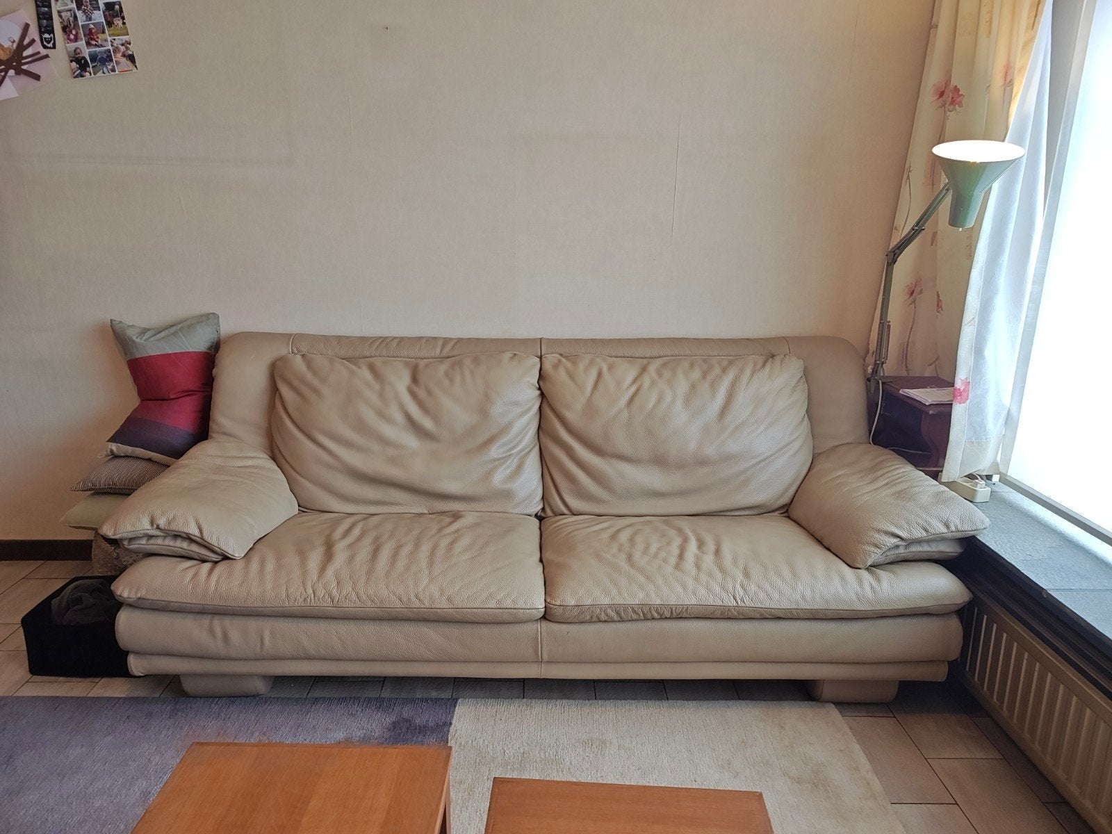 2-zit zetel + fauteuil leer beige, Enlèvement, Cuir