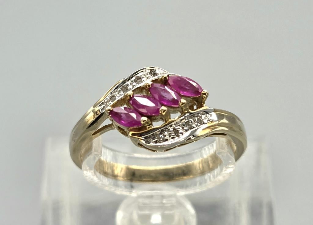 Gouden Vintage ring edelsteen robijn en diamant. 2026/230, Handtassen en Accessoires, Ringen, Ophalen of Verzenden, Zo goed als nieuw