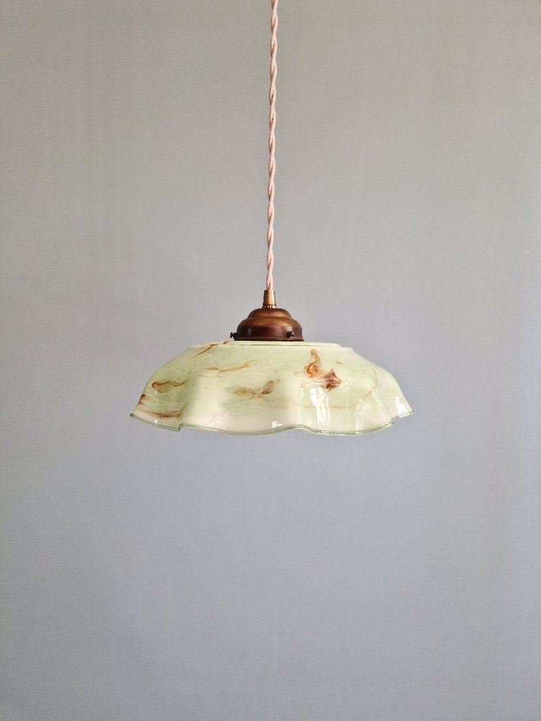 Suspension Art Déco en opaline marbrée verte, 1920-30, Enlèvement ou Envoi