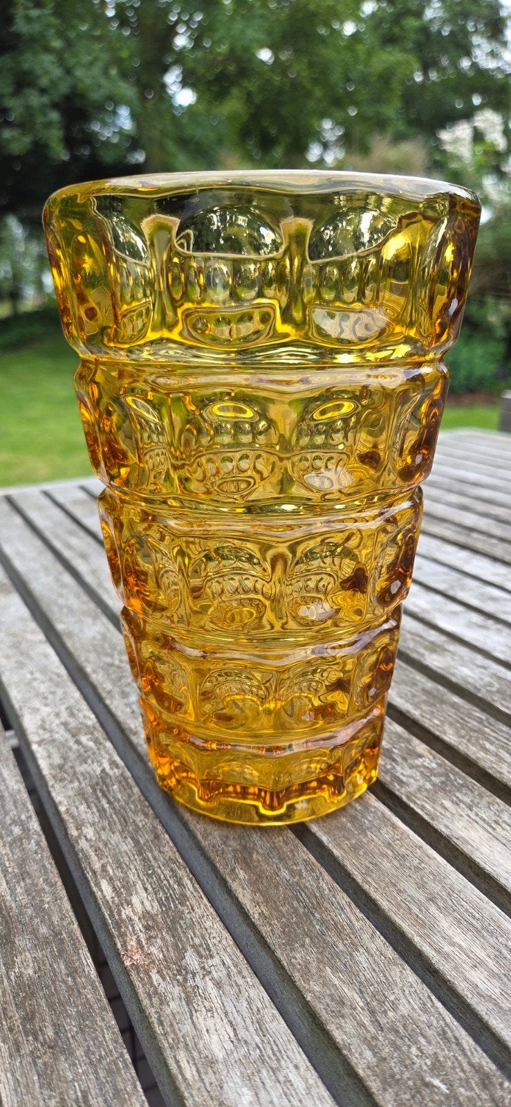 Vintage amberkleurige vaas in facetten, Ophalen of Verzenden