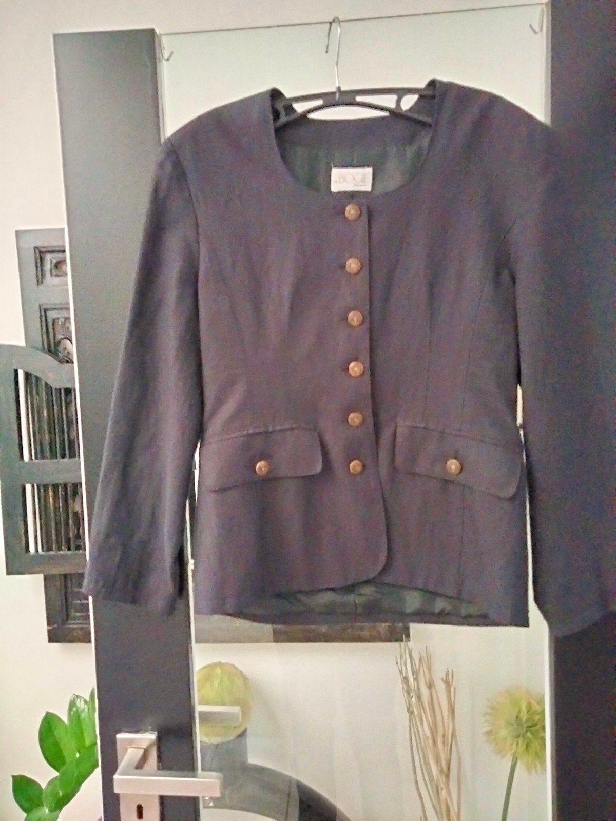 Vintage zwart linnen gecentreerd jasje van Bogie Women 36., Ophalen of Verzenden, Zwart, Jasje