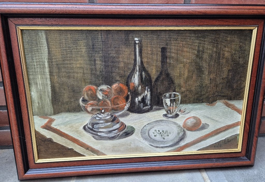 Stillevens gesigneerd Giel (1905), Antiek en Kunst, Ophalen, Doek, Gedateerd, Stilleven