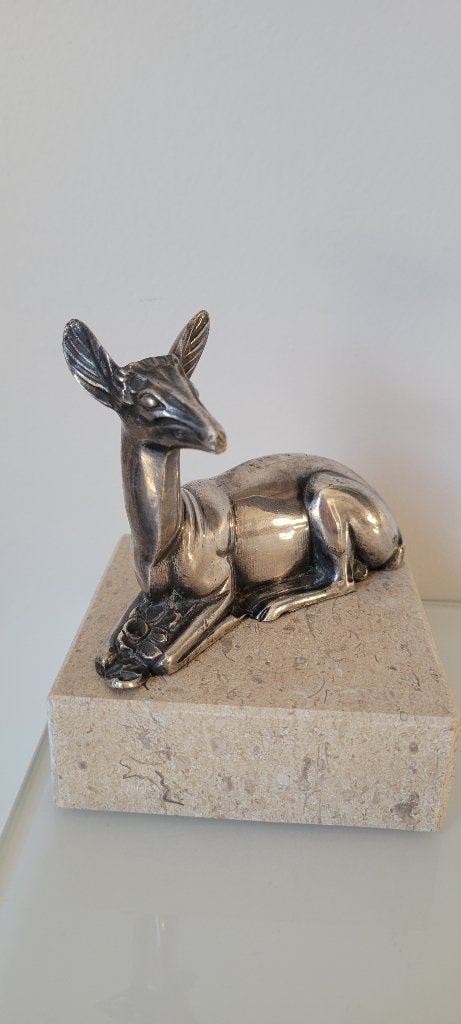 Georges LAVROFF - Zilverkleurig bronzen hert, Art Deco 1930, Zilver, Overige onderwerpen, Minder dan 20 cm, Art deco