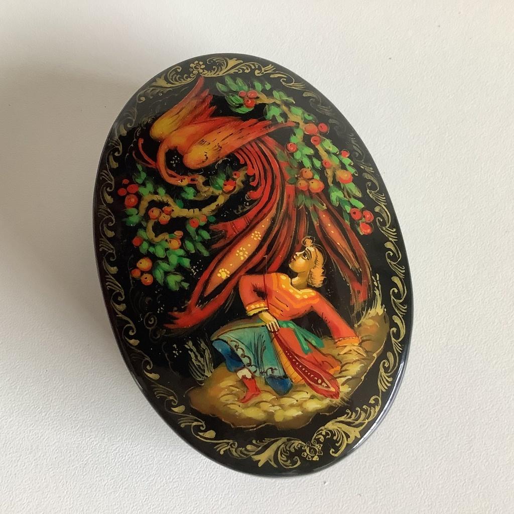 Belle boîte en laque russe avec l'oiseau de feu, Antiquités & Art, Enlèvement ou Envoi
