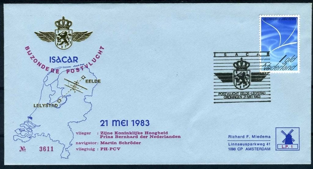 NEDERLAND SPECIAL MAIL FLIGHT PRINCE BERNHARD 21/05/1983, Envoi, Après 1940, Affranchi