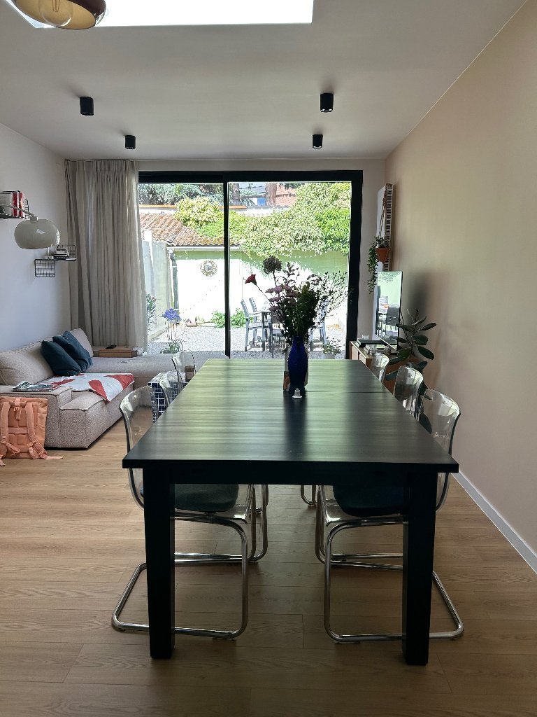 Zwarte eettafel, Huis en Inrichting, Ophalen, Gebruikt, 100 tot 150 cm, 200 cm of meer