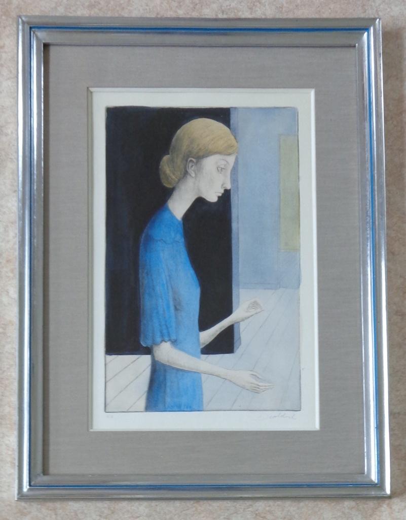 ROLAND DEVOLDER / INGETOGEN VROUW / ETS + AQUA 63x48cm KADER, Antiek en Kunst, Ophalen of Verzenden
