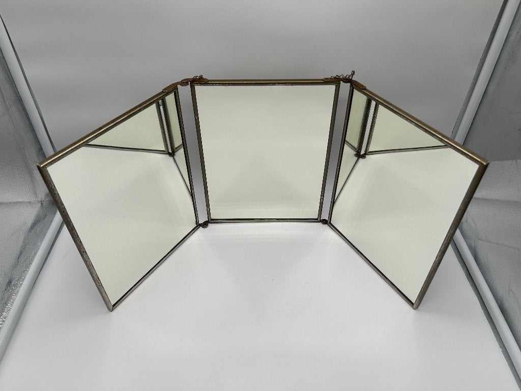 Barber's drieluik spiegel - circa 1920, Antiek en Kunst, Antiek | Spiegels, Ophalen of Verzenden, Rechthoekig, 50 tot 100 cm, Minder dan 100 cm