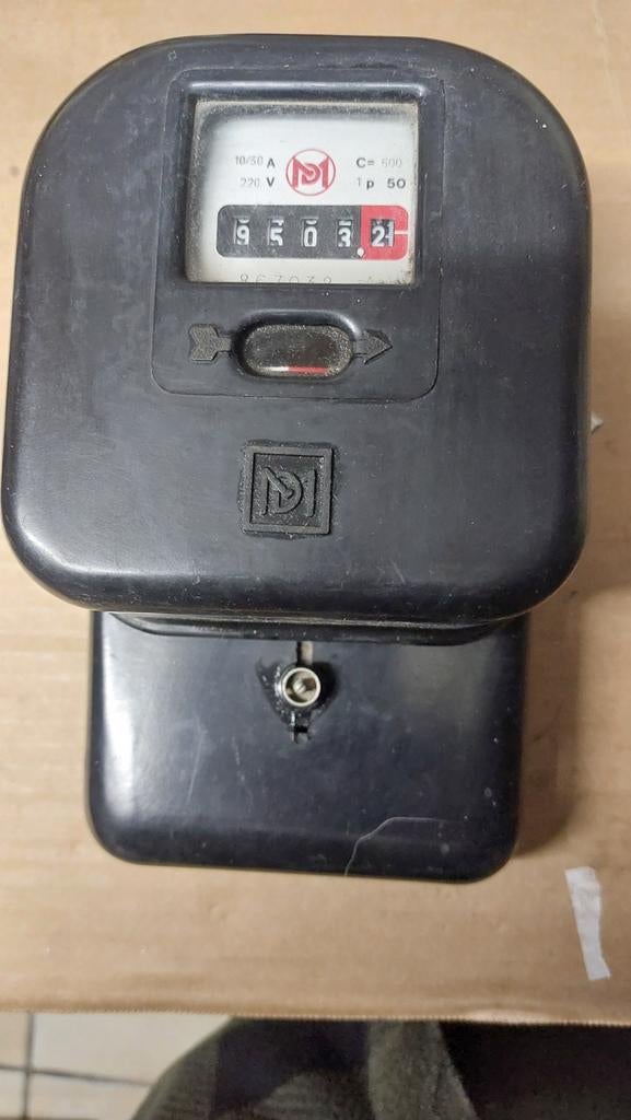 Vintage elektriciteitsmeter, met aansluit schema. Werkend., Antiek en Kunst, Ophalen of Verzenden