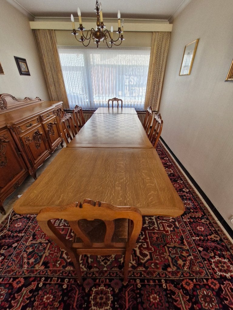 Table à manger avec 6 chaises — chêne, plateau coulissant, Lodewijk XV, Enlèvement, Utilisé, 50 à 100 cm