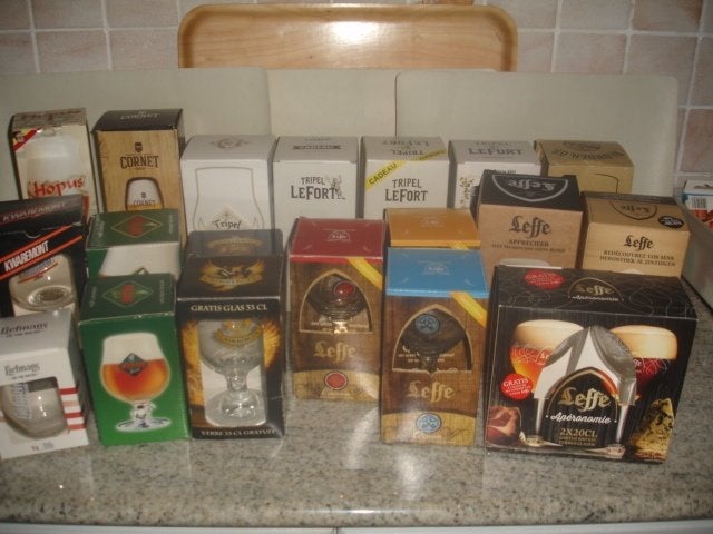 Bierglazen in doosje, Cornet, Leffe, Karmeliet, Le Fort, .., Verzamelen, Ophalen of Verzenden, Nieuw, Glas of Glazen, Overige merken