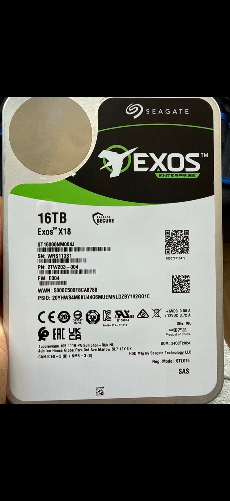 16TB EXOS enterprise editie, Computers en Software, Harde schijven, Ophalen, Zo goed als nieuw, SATA