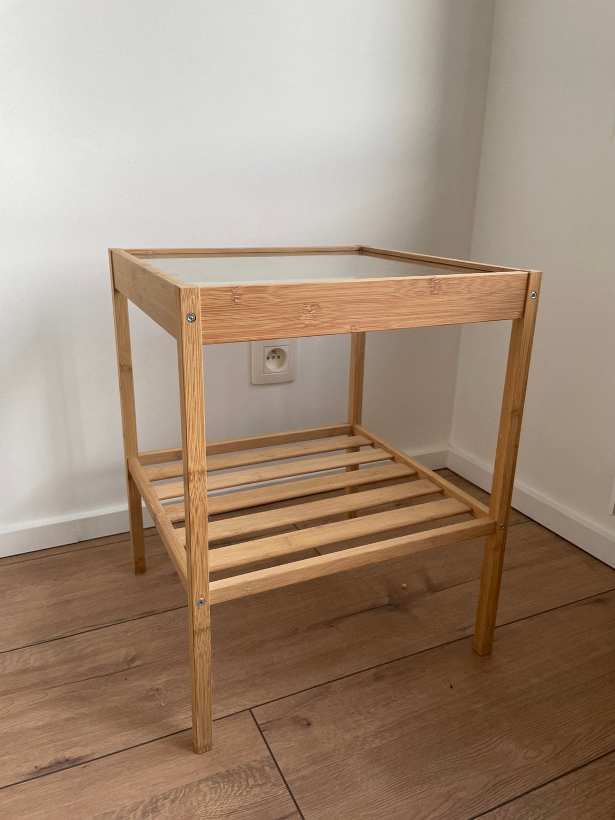 Bijzettafel hout/glas ikea, Huis en Inrichting, Ophalen, Nieuw, Glas