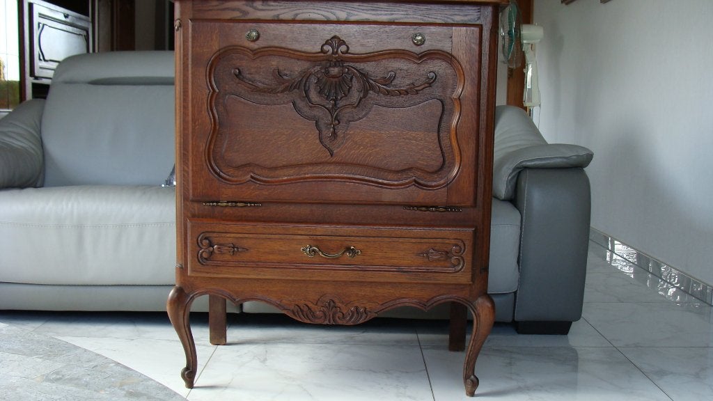 meuble bar en chêne avec éclairage et miroir, vintage, Antiquités & Art, Enlèvement