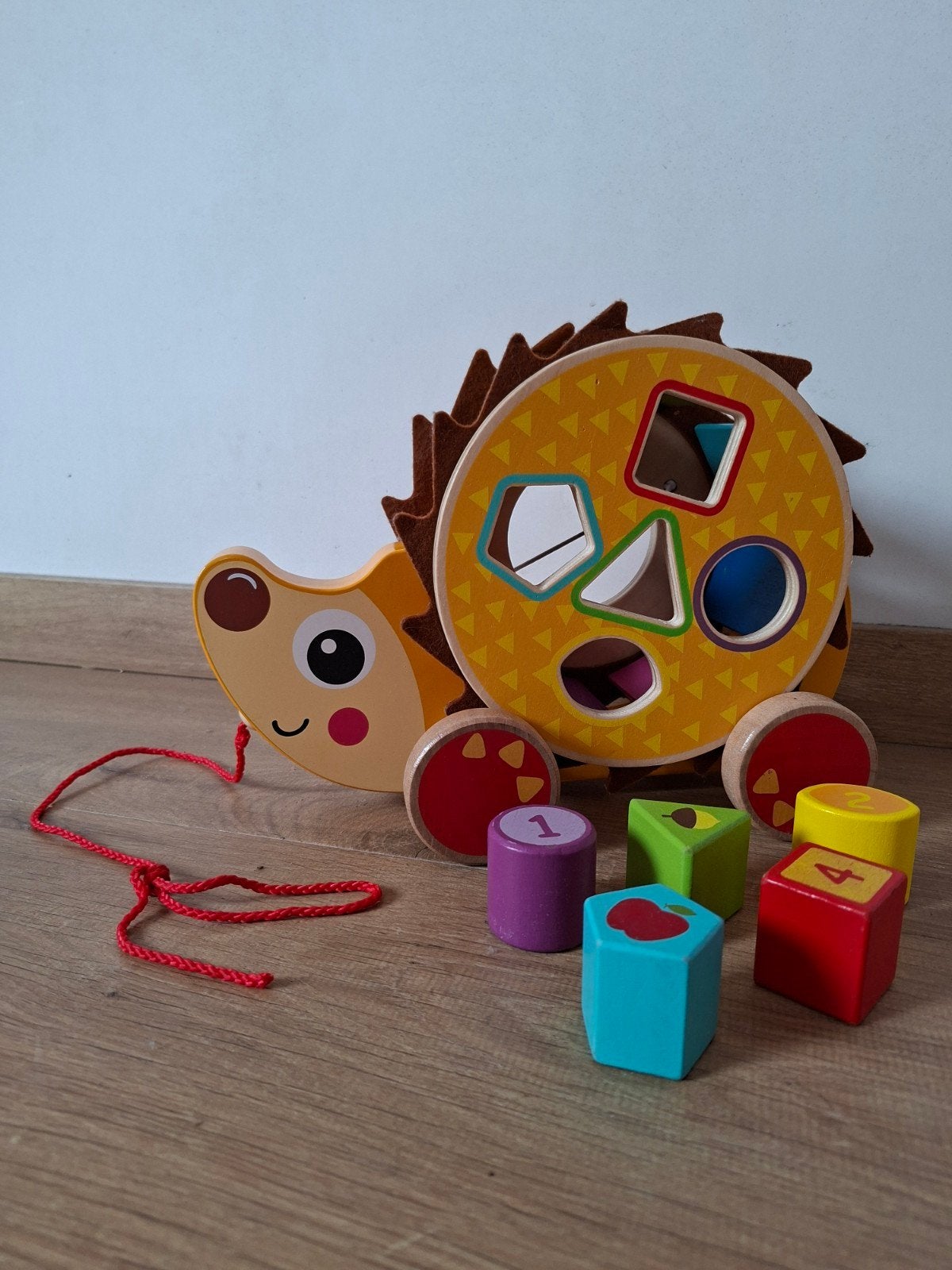 Houten trekegel met puzzel blokjes, Enlèvement, Comme neuf, Jouet à Pousser ou Tirer