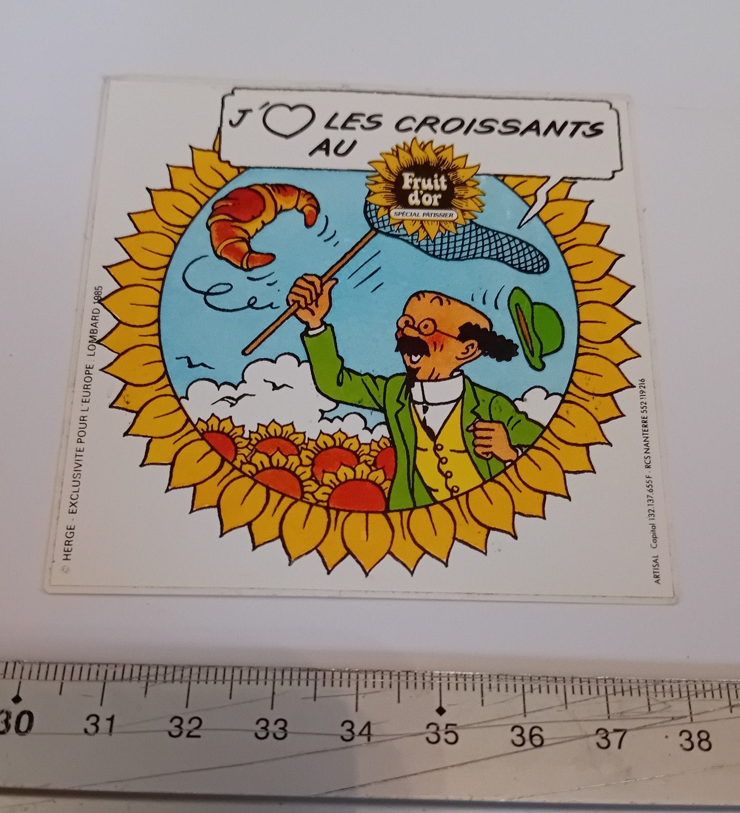 Kuifje stickersticker „Golden Fruit” 1985, Verzenden, Kuifje, Zo goed als nieuw, Plaatje, Poster of Sticker