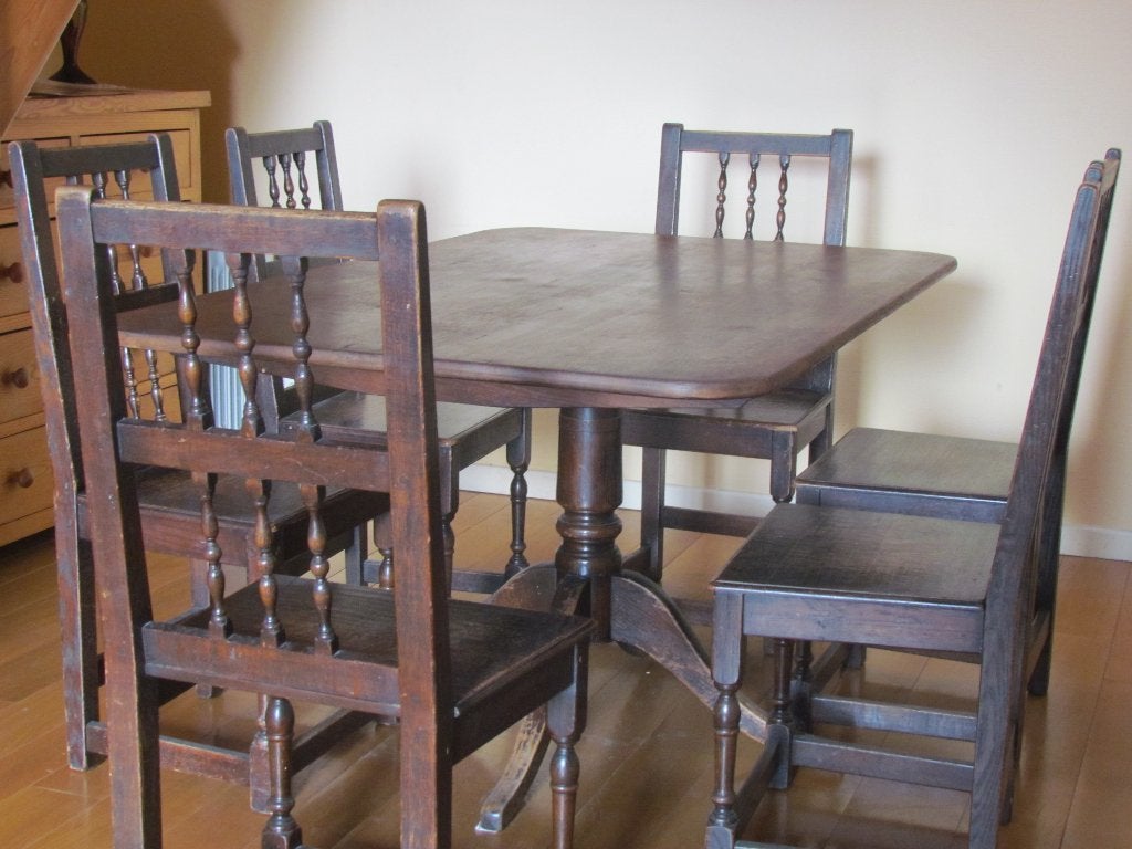 tafel en 6 stoelen, Ophalen, Zo goed als nieuw, Rechthoekig, Eikenhout