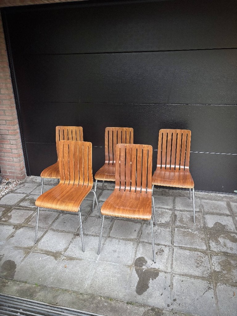 Set van 5 houten Italiaanse design stoelen, Huis en Inrichting, Ophalen