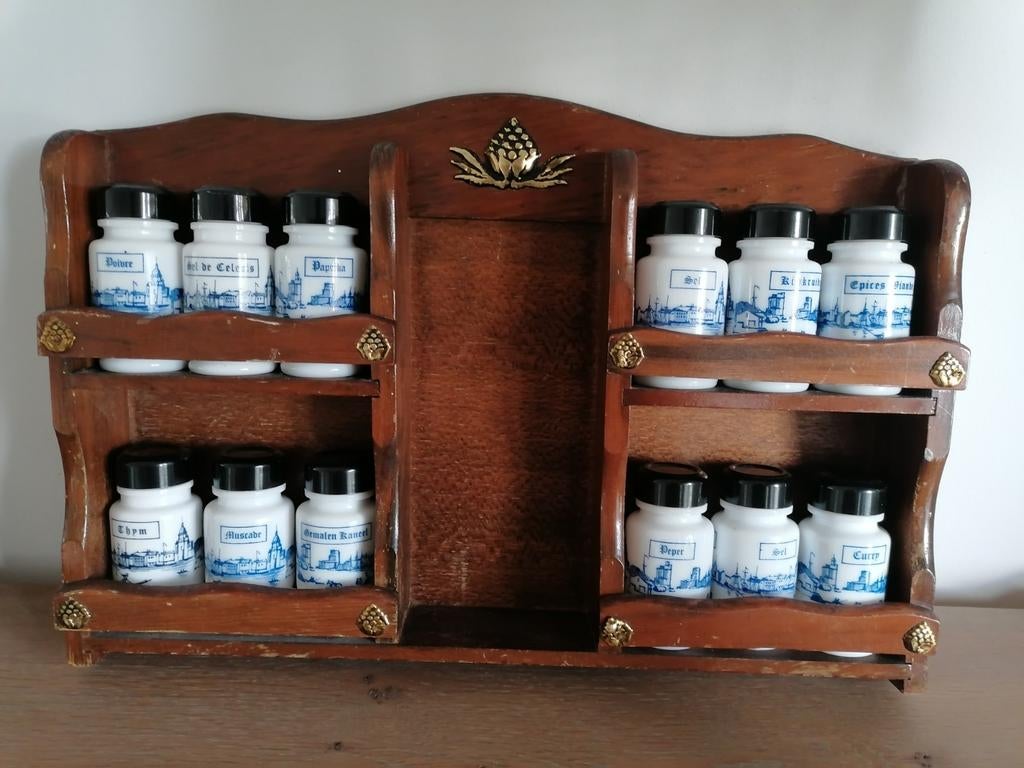 Vintage kruidenrek, in 3 talen, Nederlands, Duits en Frans., Antiek en Kunst, Ophalen
