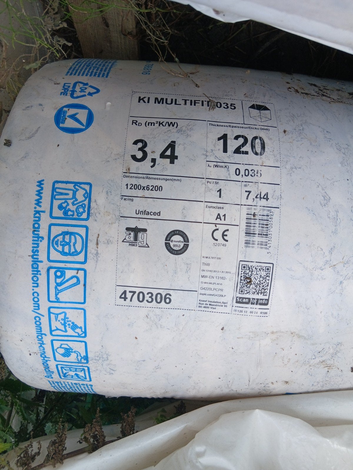 15m2 glaswolisolatie 12cm dik. Knauf multifit 035 en TR312, Doe-het-zelf en Bouw, Ophalen, 12 cm of meer, 5 tot 10 m², Zo goed als nieuw